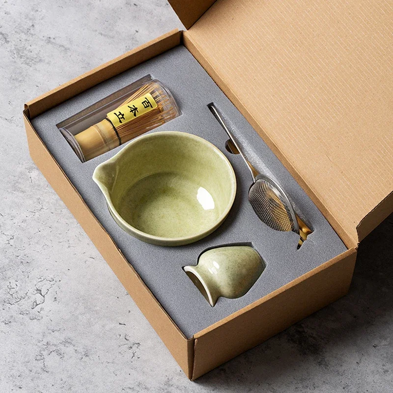 Matcha Whisk Set - Japanisches Matcha-Zeremonie-Set 4/5/6/7-teilig, Keramikschale (Chawan), Bambusbesen
