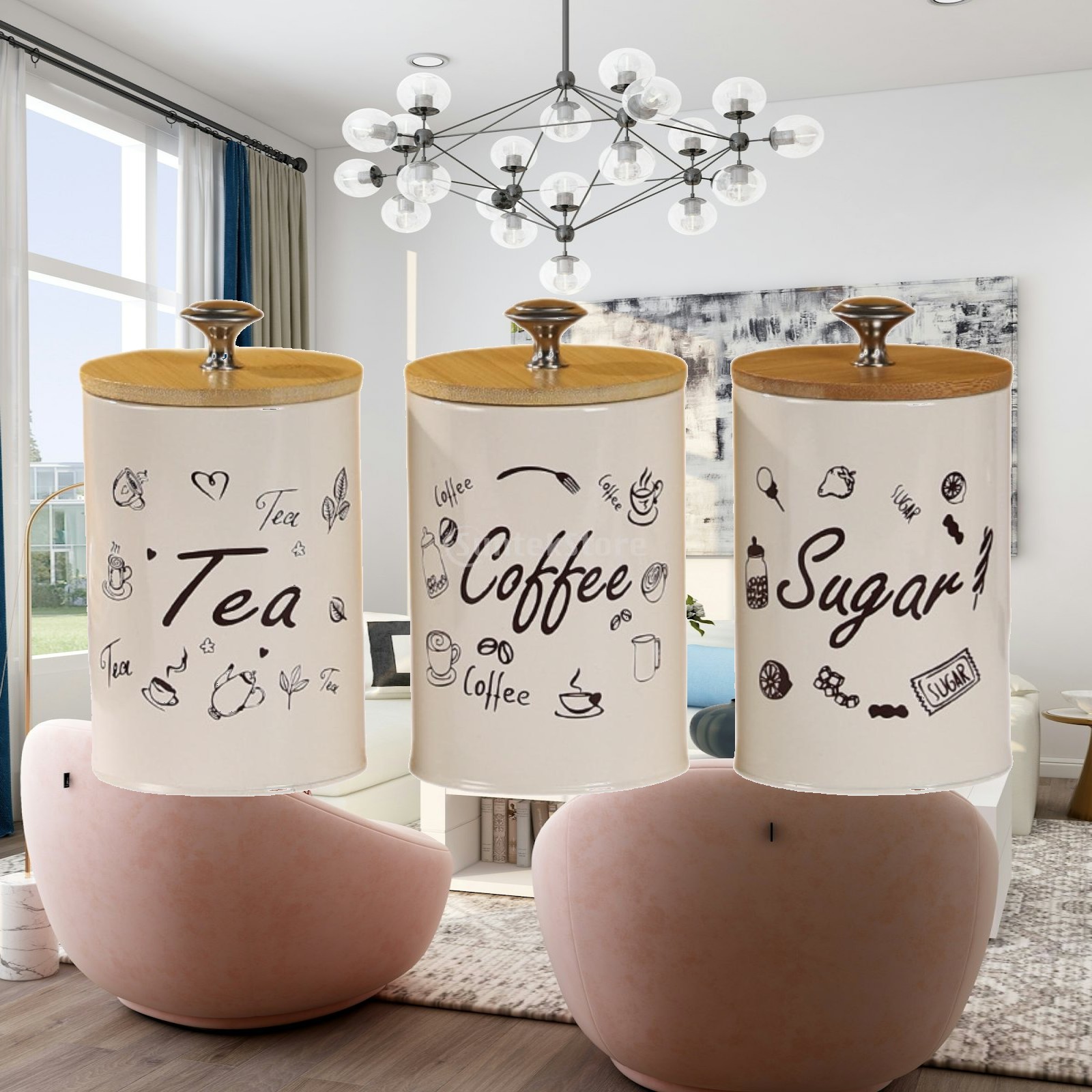 Coffee Tea Sugar Canister Set - Landhaus Kaffee Tee Zucker Vorratsdosen-Set Küchendekoration