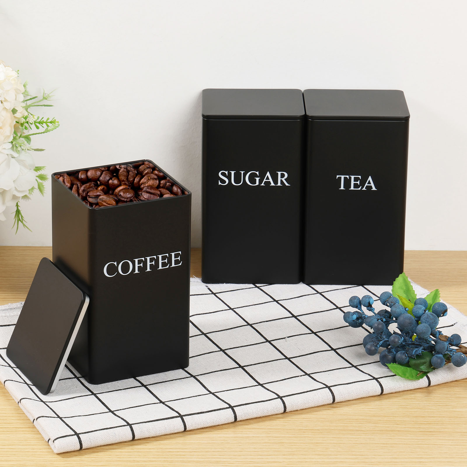 Coffee Tea Sugar Canister Set - 3Pcs Kaffee Bean Lagerung Kanister Tee