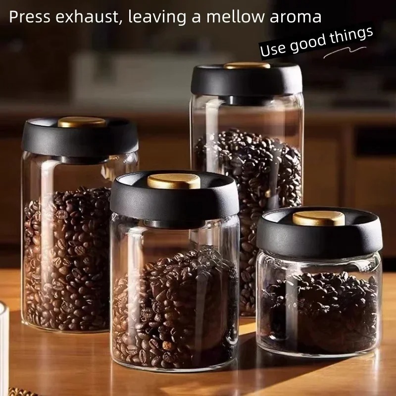 Coffee Tea Essentials - Manuelles, vakuumversiegeltes Kaffeedose aus Borosilikatglas, feuchtigkeitsbeständiger