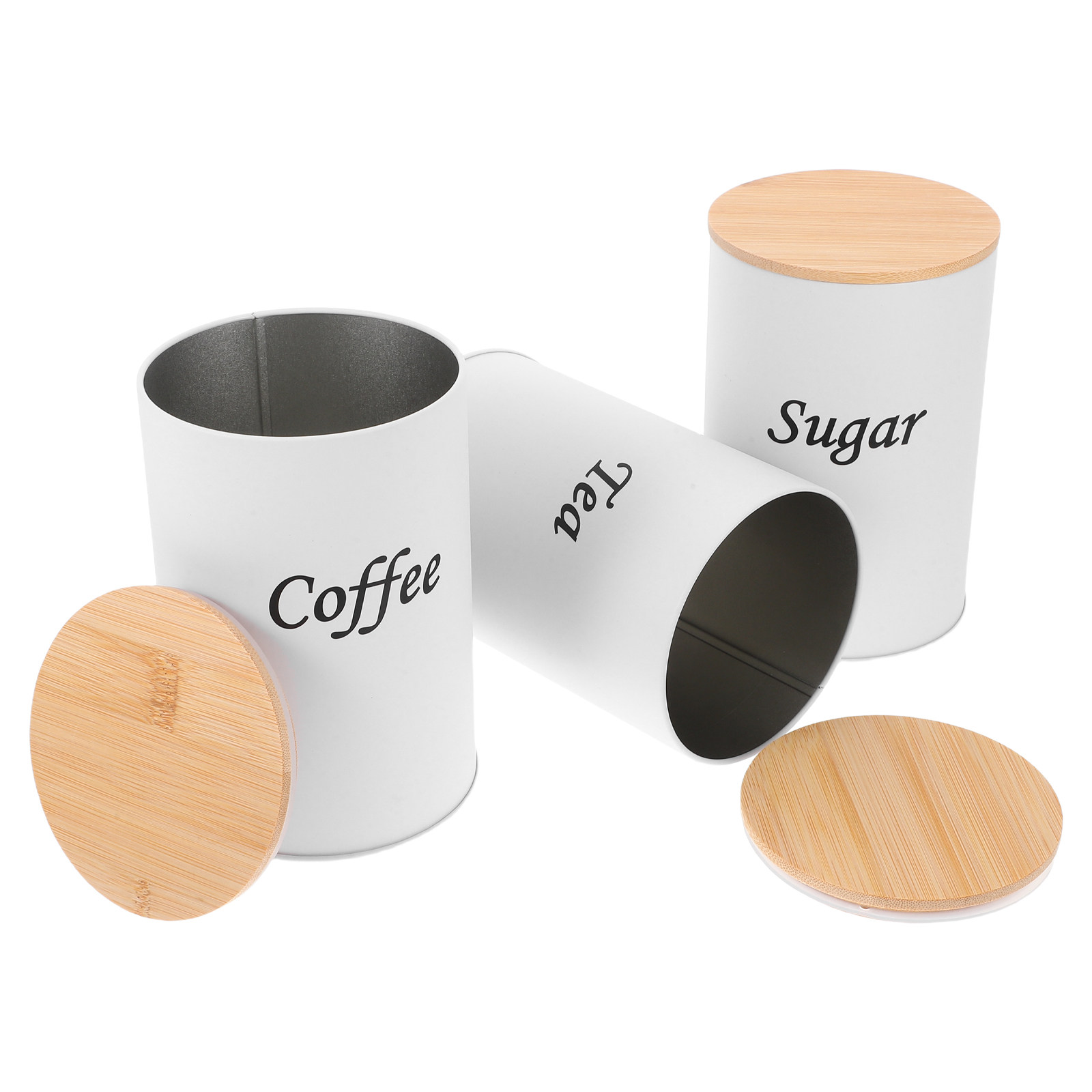 Coffee Tea Bean - 3-teiliges Luftdichtes Rundes Vorratsdosen-Set mit Verzinktem