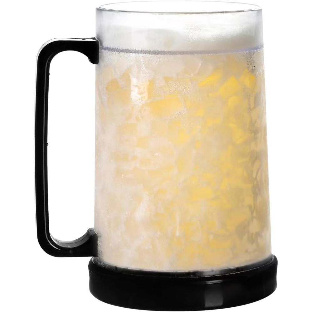 Double Wall Mug - Doppelwandige Gel-Rosti-Eisbecher, Transparent 16oz, 1er-Set, Schwarz