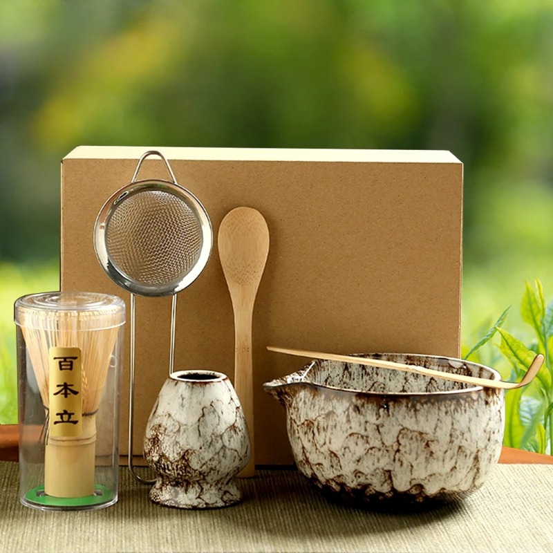 Matcha Whisk Set - 6-teiliges japanisches Matcha-Tee-Set, sicherer Bambusbesen, Teelöffel,