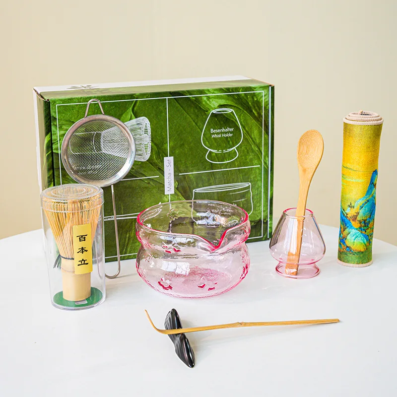 Matcha Whisk Set - 4-8-teiliges Glas-Matcha-Besen-Set mit Schleife, Besen-Sets und