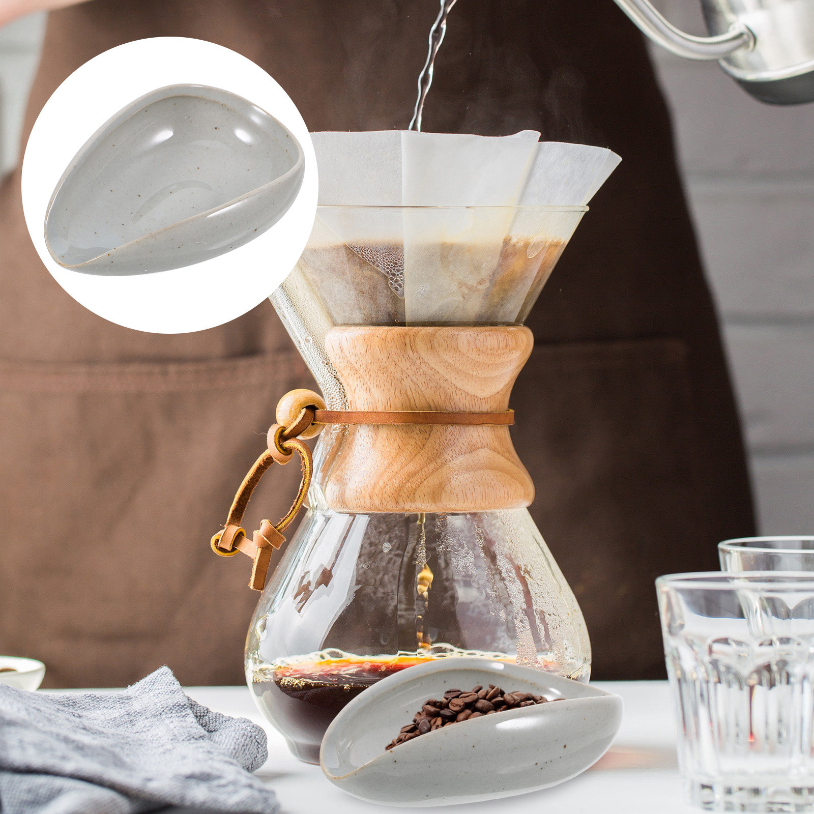 Coffee Tea Bean - Keramik-Kaffeebohnenablage, Multifunktions-Dosierbecher, Wiegekelle, Messschale, Halter für