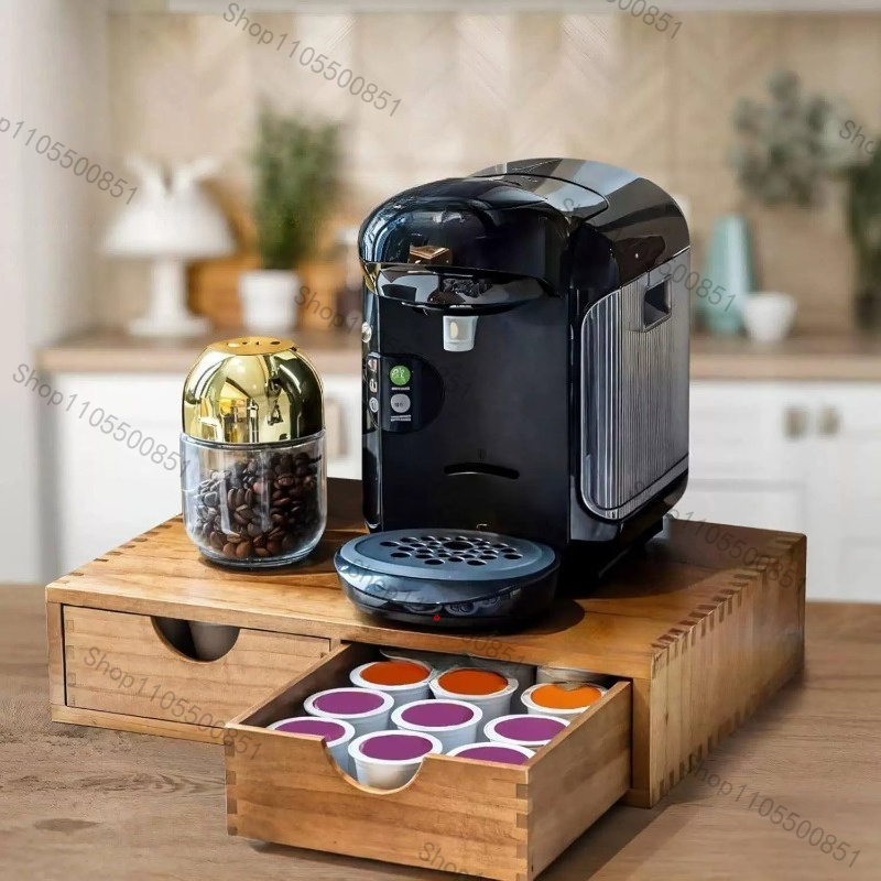 Tea Coffee Set Up - Holzschublade Kaffee-Aufbewahrungsbox Ausziehbarer Teebeutelhalter Tee-Set Aufbewahrungsregal