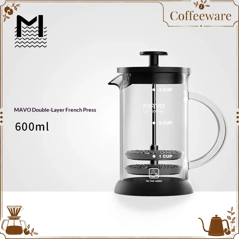 Coffee Tea Brew - MAVO French-Press-Kaffeemaschine mit Doppelmaschenfilter, 2 Tassen,