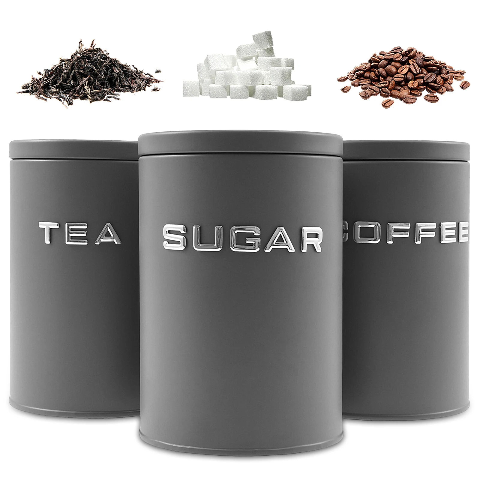 Coffee Tea Sugar Canister Set - 3-teiliges Glas für Tee, Kaffee, Zucker,