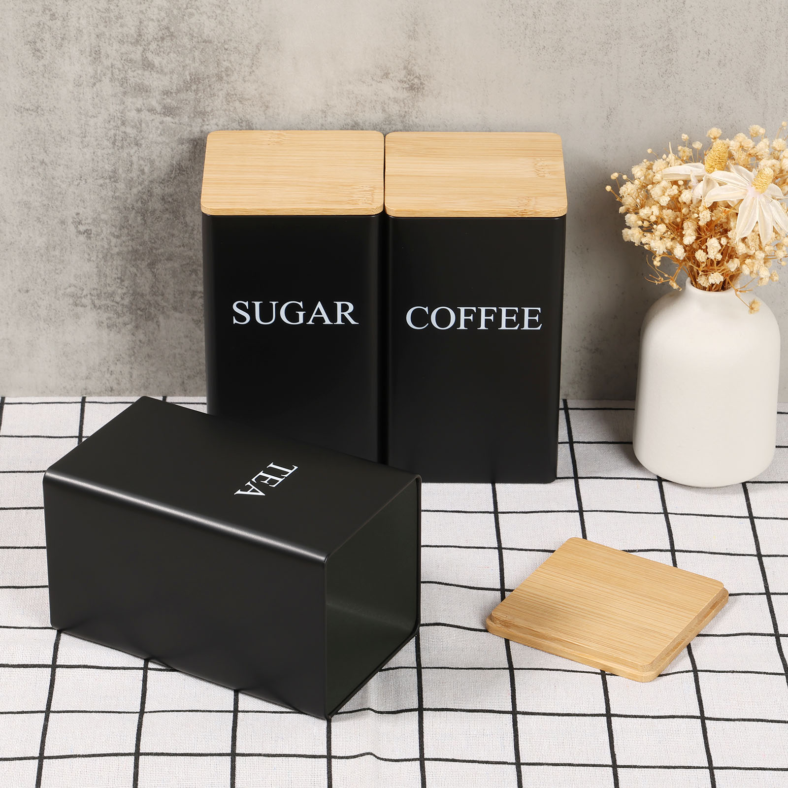 Coffee Tea Sugar Canister Set - Kaffeebohnen-Vorratsglas aus Metall für Kaffee, Tee,