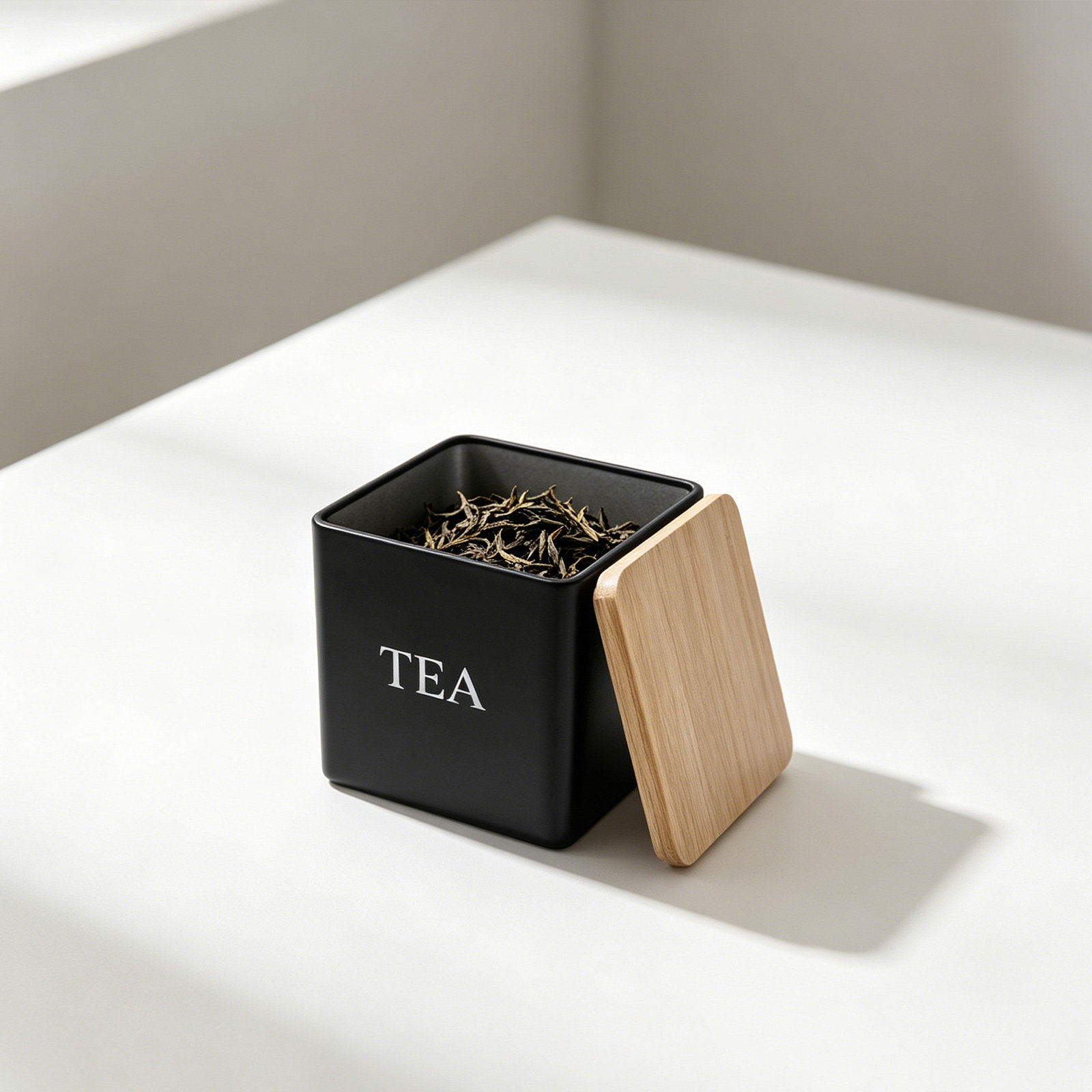 Coffee Tea Sugar Canister Set - 3-teiliges Metall-Tee-Kaffee-Zucker-Dosen-Set mit Bambusdeckeln 600ml Quadratische